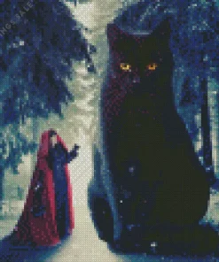 Big Black Cat In Snow Diamond Painting