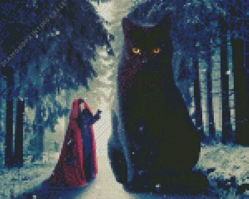 Big Black Cat In Snow Diamond Painting