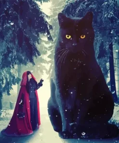 Big Black Cat In Snow Diamond Painting