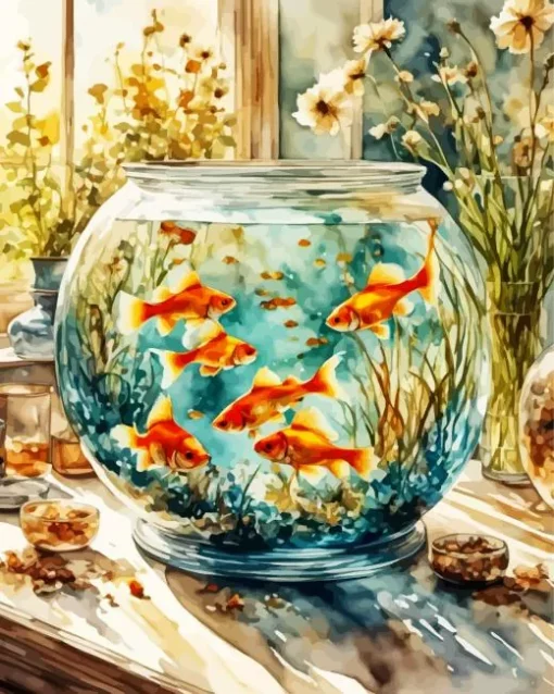 Orange Fish Bowl Diamond Painting