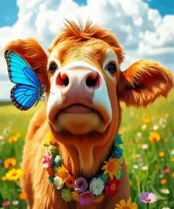 Blue Butterfly Cow Diamond Painting