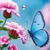 Blue Butterfly On Pink Flower Diamond Painting