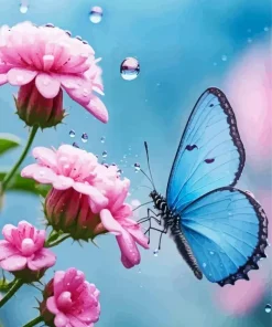 Blue Butterfly On Pink Flower Diamond Painting