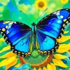 Blue Butterfly On Sunflower Diamond Painting
