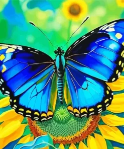 Blue Butterfly On Sunflower Diamond Painting