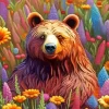 Brown Bear And Flowers Diamond Painting