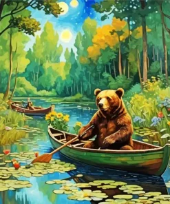 Brown Bear On A Boat Art Diamond Painting