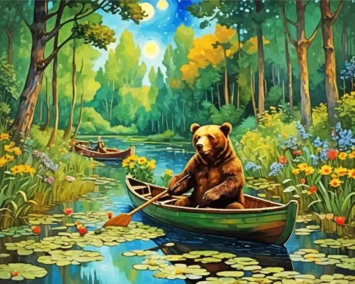 Brown Bear On A Boat Art Diamond Painting