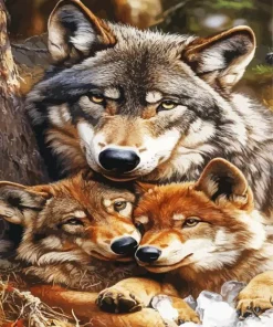 Brown Wolves Family Diamond Painting