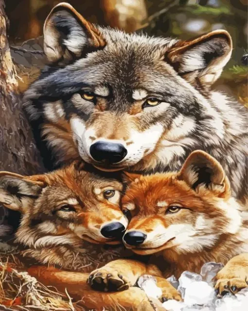 Brown Wolves Family Diamond Painting