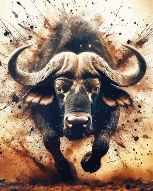 Buffalo With Long Horns Diamond Painting