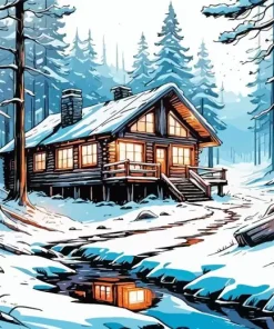 Cabin In Forest Diamond Painting