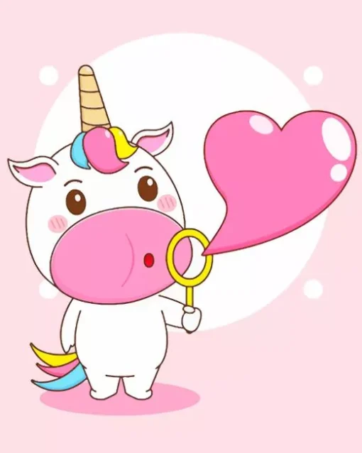 Cartoon Unicorn Blowing Bubbles Diamond Painting