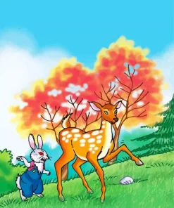 Cartoon Bunny And Deer Diamond Painting