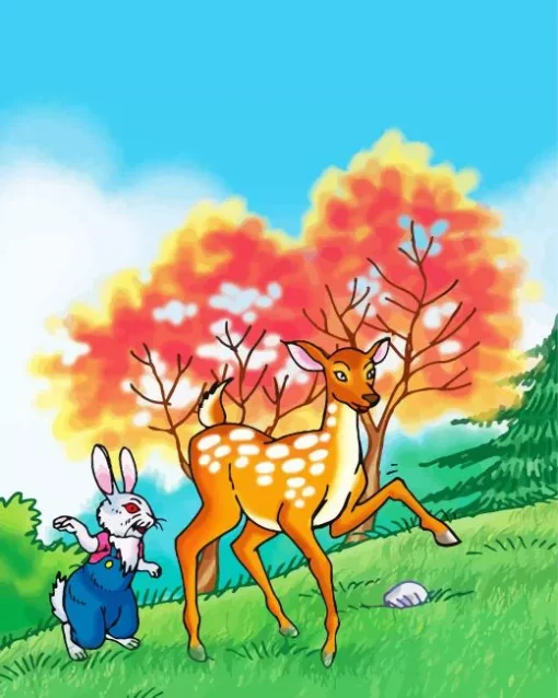 Cartoon Bunny And Deer Diamond Painting