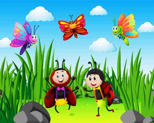 Cartoon Butterflies And Ladybugs Diamond Painting