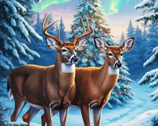 Christmas Buck And Doe Diamond Painting