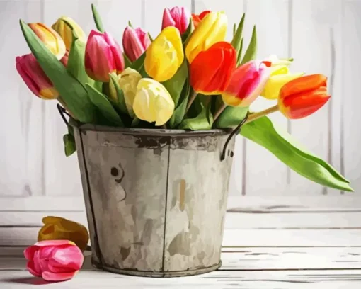 Colorful Tulips Bucket Diamond Painting