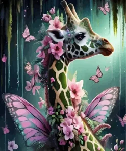 Floral Butterfly Giraffe Diamond Painting