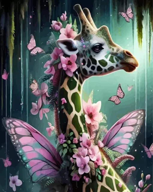 Floral Butterfly Giraffe Diamond Painting