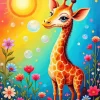 Giraffe And Bubbles Diamond Painting