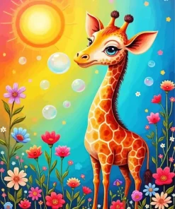 Giraffe And Bubbles Diamond Painting