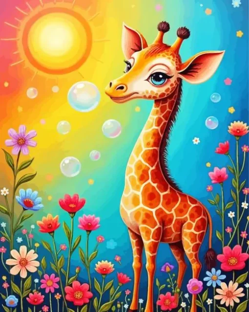 Giraffe And Bubbles Diamond Painting