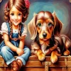 Girl With A Brown Fluffy Dachshund Diamond Painting