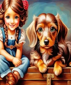 Girl With A Brown Fluffy Dachshund Diamond Painting
