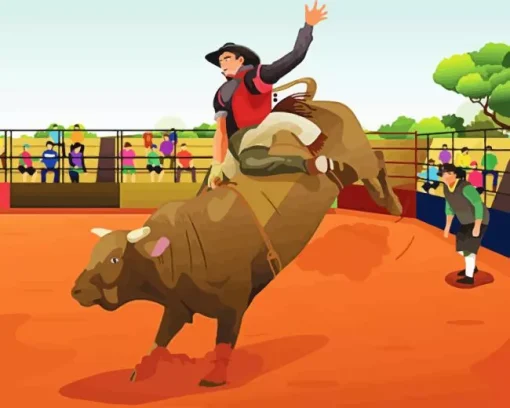 Illustration Bull Rider Diamond Painting