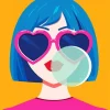 Illustration Girl Bowling Blue bubble Gum Diamond Painting