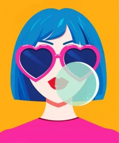 Illustration Girl Bowling Blue bubble Gum Diamond Painting
