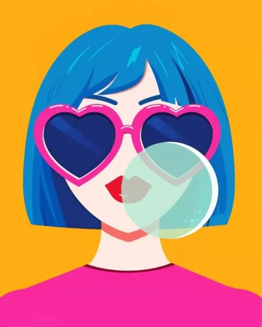 Illustration Girl Bowling Blue bubble Gum Diamond Painting