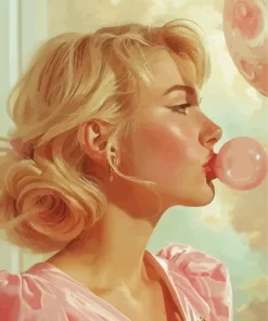 Lady Blowing Bubble Gum Diamond Painting
