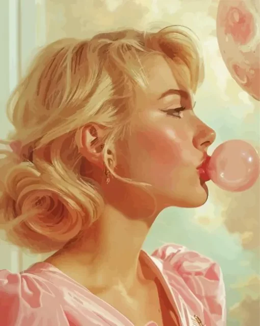 Lady Blowing Bubble Gum Diamond Painting