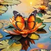 Orange Butterfly On Lily Pad Diamond Painting