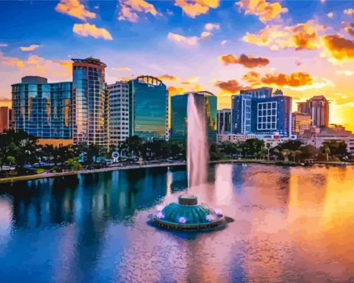 Orlando Florida Lake Eola Fountain Diamond Painting