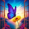Purple Butterfly On Yellow Flower Diamond Painting
