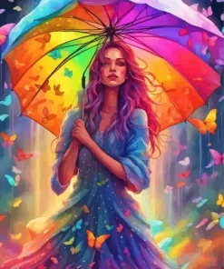 Rainbow Butterflies Girl Diamond Painting
