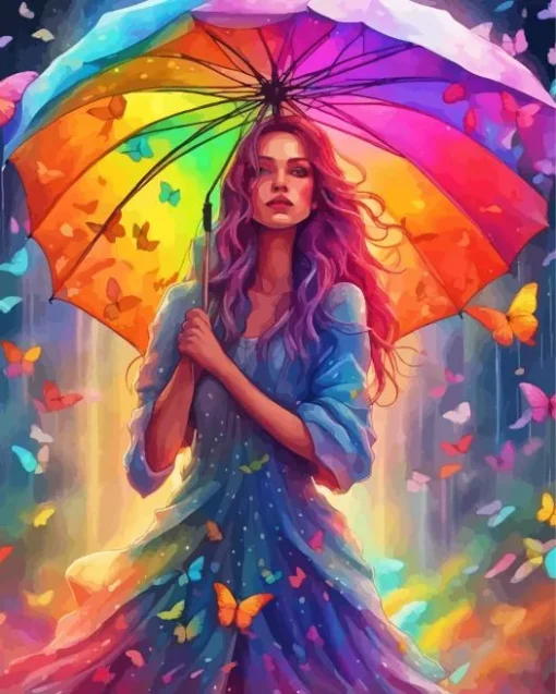 Rainbow Butterflies Girl Diamond Painting