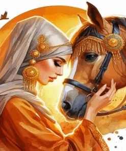 Arab Lady And Horse Diamond Painting