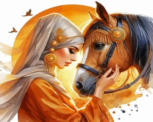 Arab Lady And Horse Diamond Painting