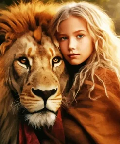 Blonde Girl Hugging Lion Diamond Painting