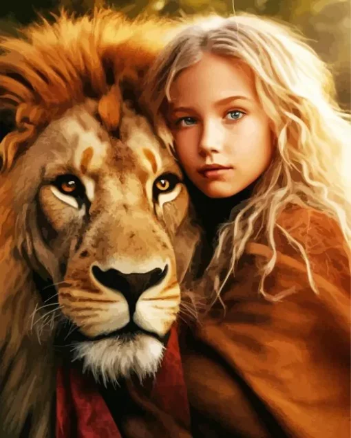 Blonde Girl Hugging Lion Diamond Painting