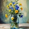 Blue And Yellow Flowers In A Jar Diamond Painting