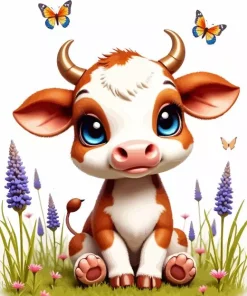 Brown And White Baby Cow Diamond Painting