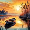 Brown Boat At Sunset Diamond Painting