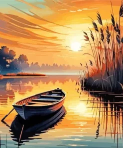 Brown Boat At Sunset Diamond Painting