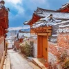 Bukchon Hanok Village In Snow Diamond Painting