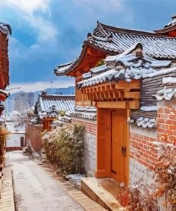 Bukchon Hanok Village In Snow Diamond Painting